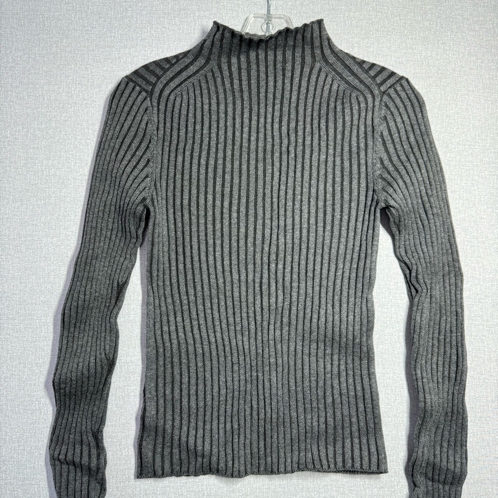 Ophelia Roe Women Small Ribbed Mock Turtleneck Long Sleeve Sweater Dark Gray NWT